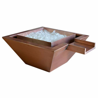 Top Fires Maya 36" Square Copper Electronic Gas Fire and Water Bowl with fire glass