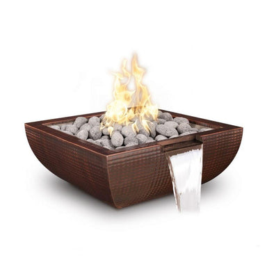 Top Fires Avalon Square Hammered Copper Gas Fire and Water Bowl - Match Lit