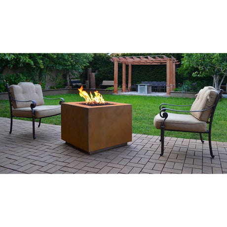Top Fires Square Corten Steel Fire Pit in outdoor patio