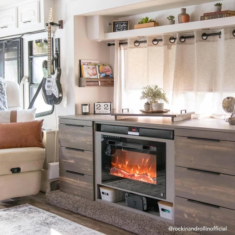 Touchstone Sideline 28-Inch Recessed Electric Fireplace (#80028) Built in a media console