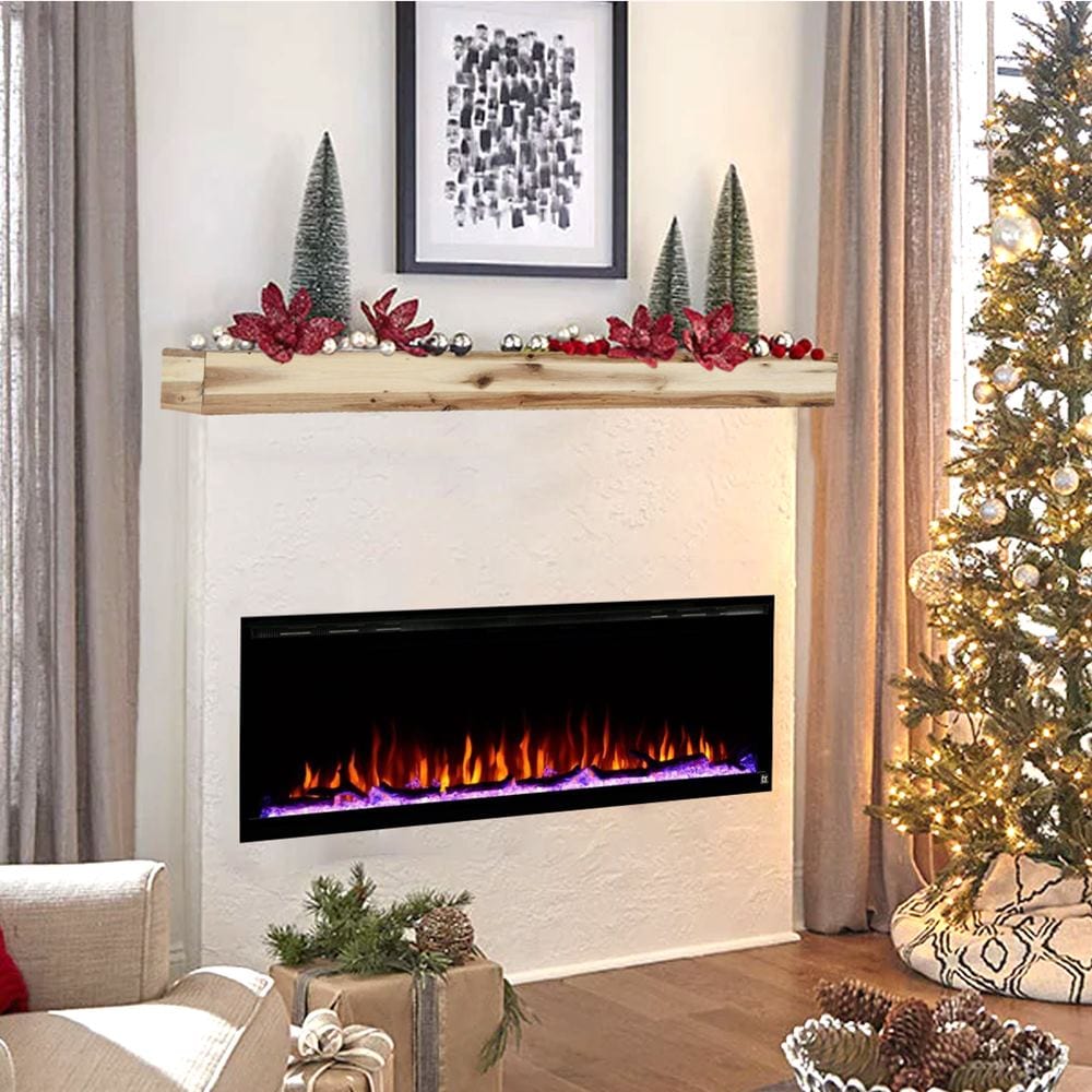 Touchstone Sideline Elite Electric Fireplace with wood mantel in christmas decor