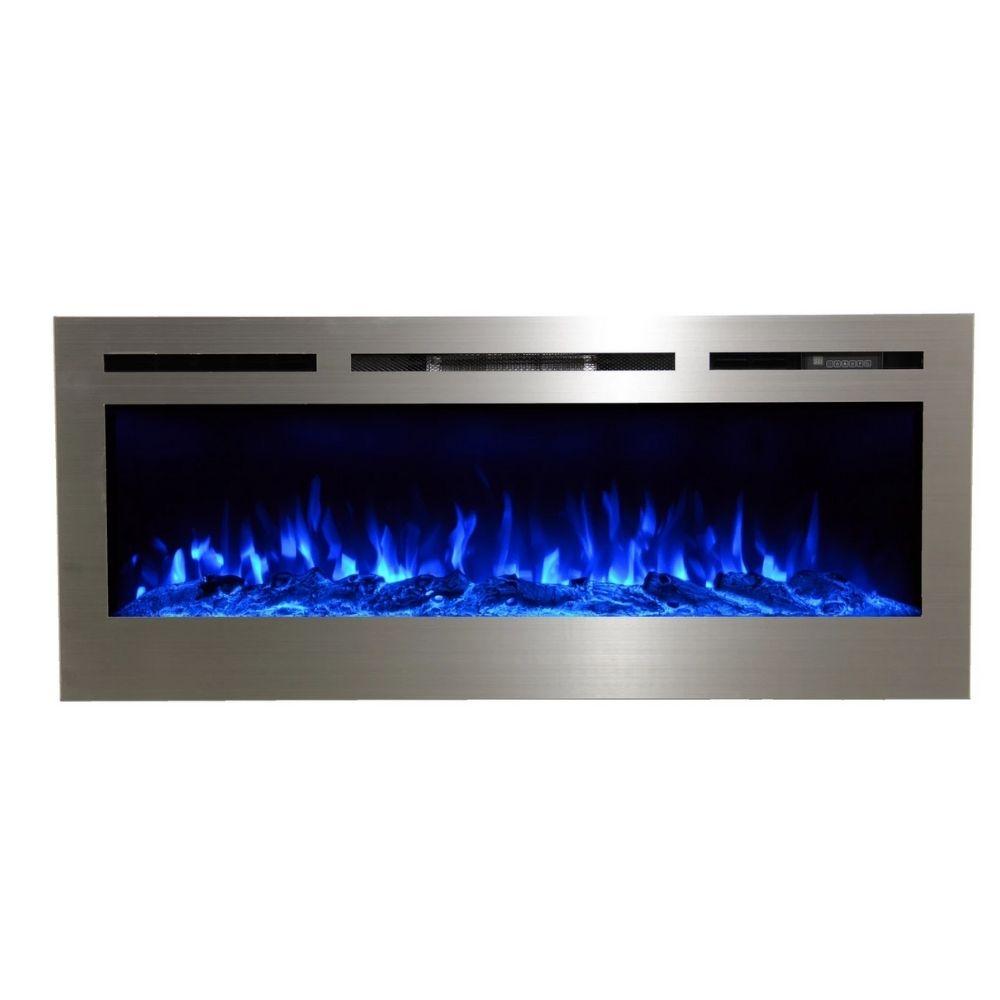 Recessed Electric Fireplace with Log Set and Blue Flame