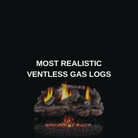 Charred split oak vent-free gas log set burning
