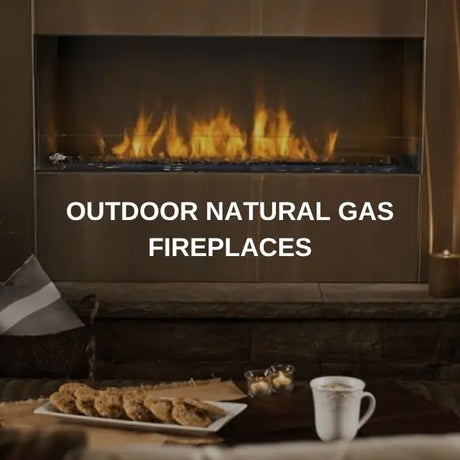 Napoleon Galaxy outdoor natural gas fireplace on a patio at dusk