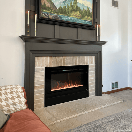 Touchstone Sideline 40-Inch recessed electric fireplace installed in a room