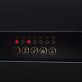 Touchstone Sideline 28-Inch control panel showing the power, timer, flame, ember and heat buttons with 1/2h, 1h, 2h and 4h timer steps