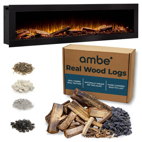 Ambe 72 Built-in Linear Electric Fireplace with Real Wood Logs