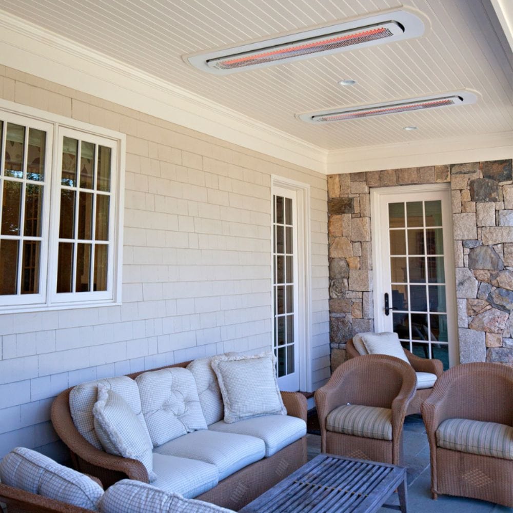 Bromic White Tungsten Electric Heaters Recessed in Covered Outdoor Patio