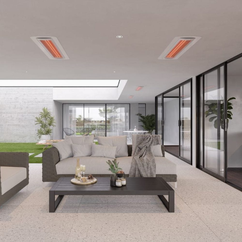 Bromic White Tungsten Electric Heaters Recessed in Outdoor Patio