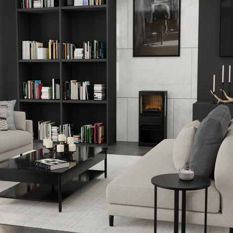 Dimplex Opti-Myst Mapleton Beside Book Case in Living Room