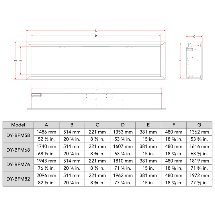 Dynasty Allegro Fireplace Dimensions