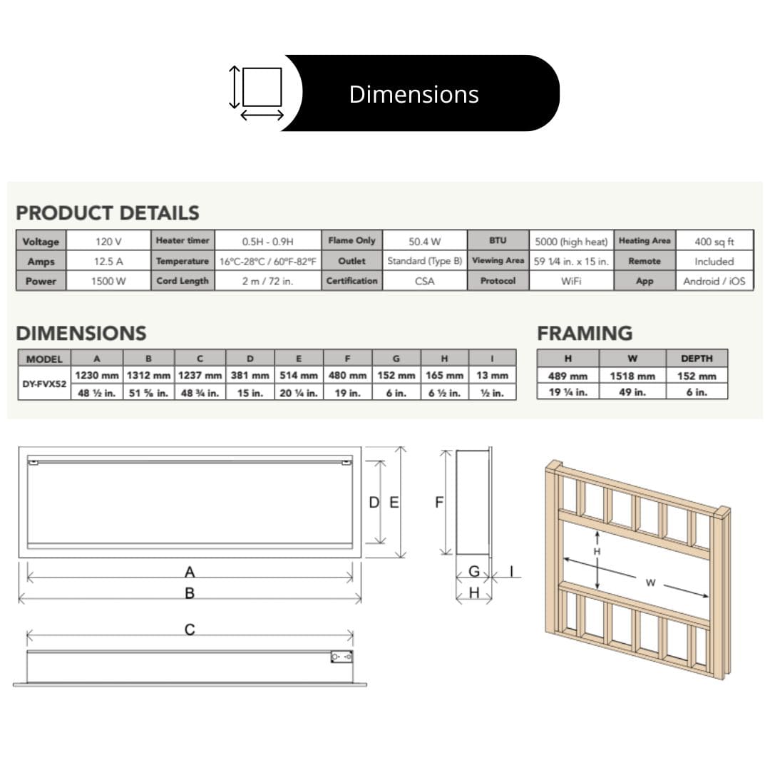 Dynasty Tempo Electric Fireplace Dimensions