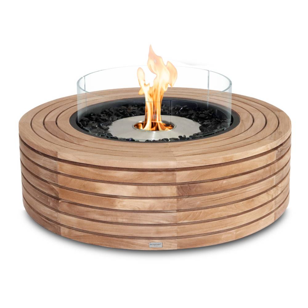 EcoSmart Fire Ark 39-Inch Round Concrete Fire Pit Table Ethanol in Teak