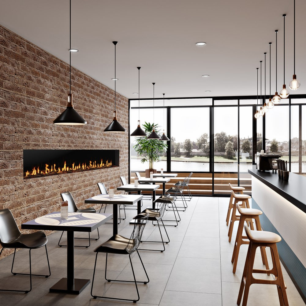 EcoSmart Fire Motion Linear Built-In Electric Fireplace Cafe Scene