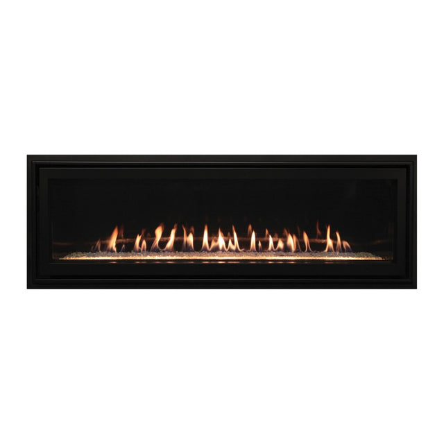 Empire Boulevard 60-Inch Linear Direct Vent Gas Fireplace with Crushed Glass and Black Trim
