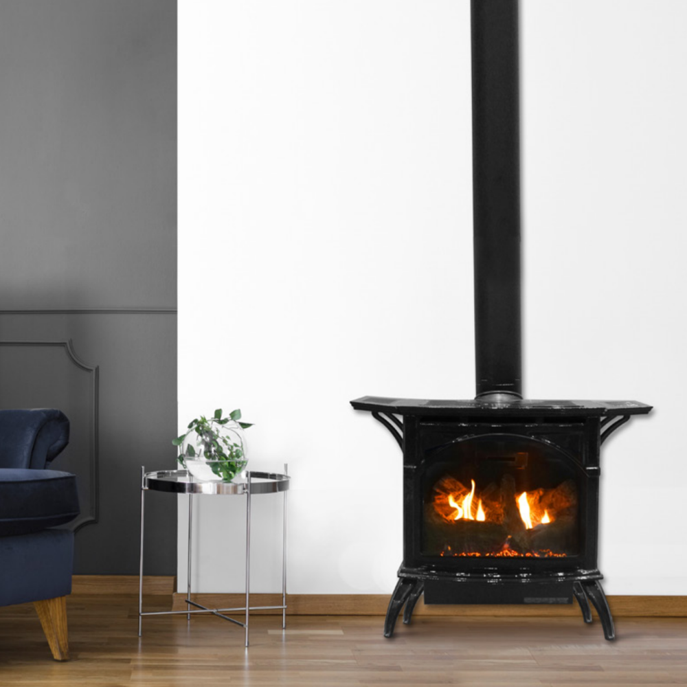 Empire Spirit Medium Direct Vent Cast Iron Stove in Porcelain Black Finish
