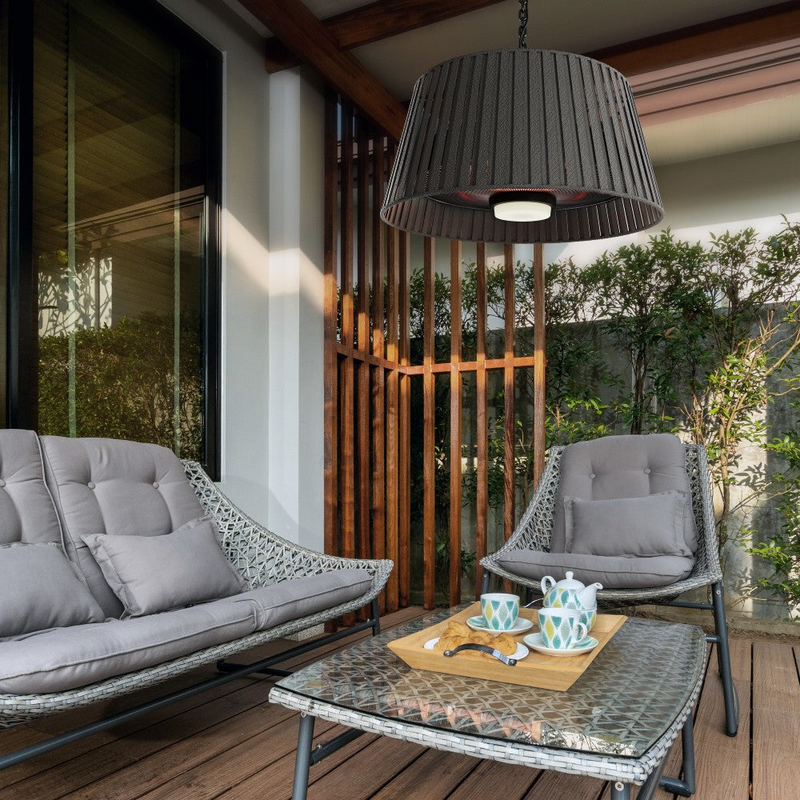 Eurofase Velura Pendant Heater in an outdoor patio