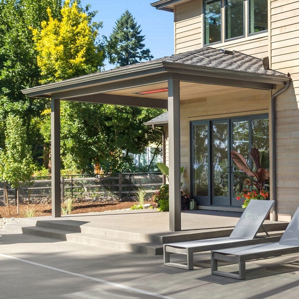 Eurofase 1500W 39-inch Infrared Electric Heater in a modern backyard - close-up view