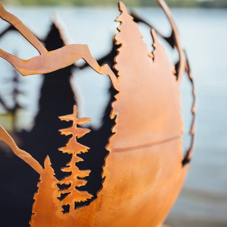 Fire Pit Art Mountain Vista 36-Inch Steel Fire Pit Detail Up Close