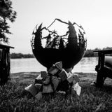 Fire Pit Art Mountain Vista 36-Inch Steel Fire Pit with Stack of Wood