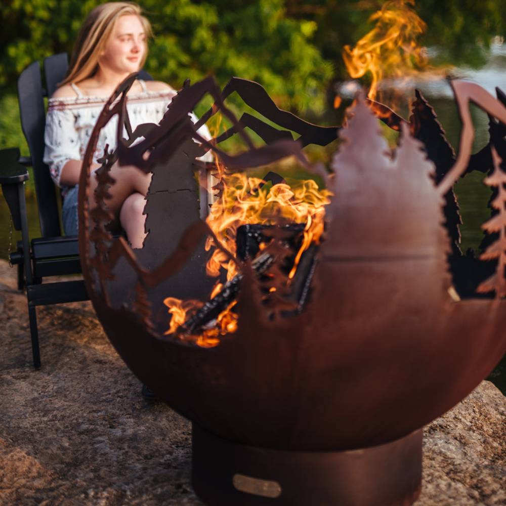 Fire Pit Art Mountain Vista 36-Inch Steel Fire Pit with Woman