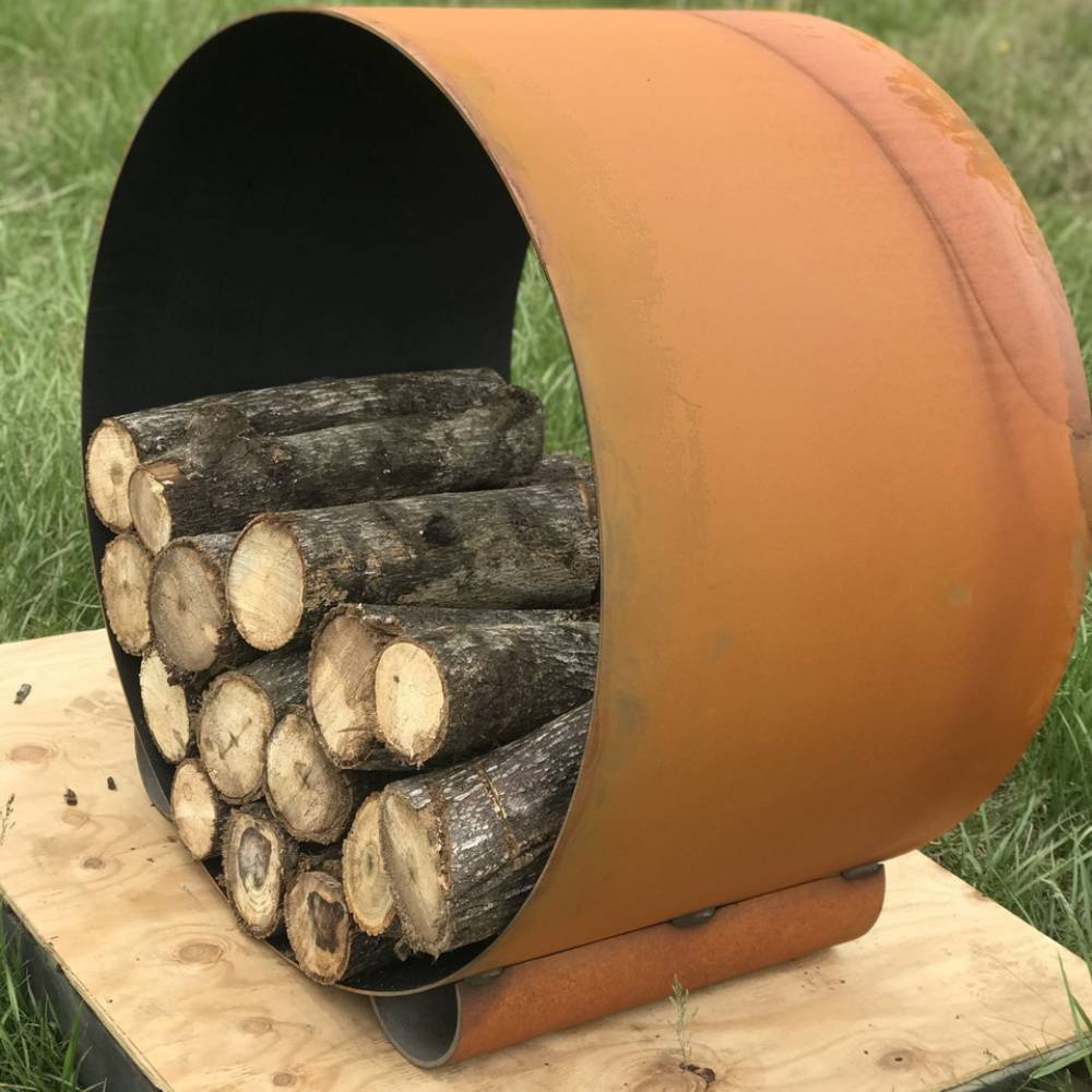 Fire Pit Art Orbit Handcrafted Artisan Log Rack Angled
