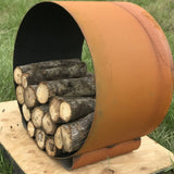 Fire Pit Art Orbit Handcrafted Artisan Log Rack Angled