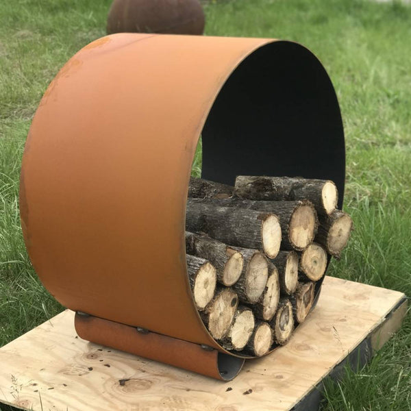 Fire Pit Art Orbit Handcrafted Artisan Log Rack Half Full