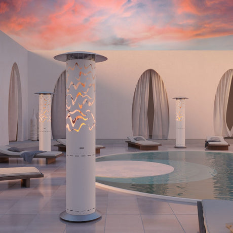 GlammFire Samba Hyperion Free Standing Gas Patio Heater at Outdoor Pool