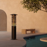 GlammFire Tile Hyperion Free Standing Gas Patio Heater Near Outdoor Pool