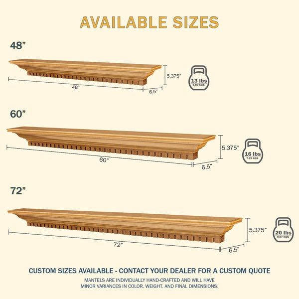 LHX Federal Wood Mantel Sizes
