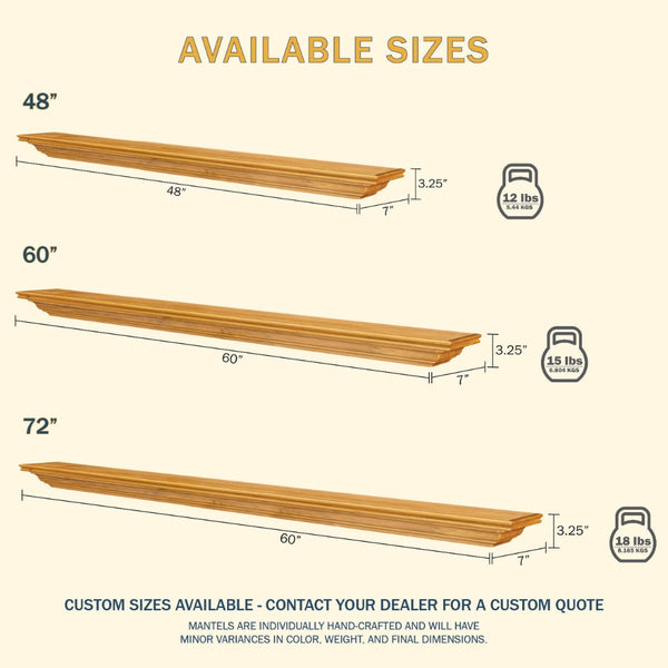 LHX Honey Oak Pendleton Wood Mantel Sizes