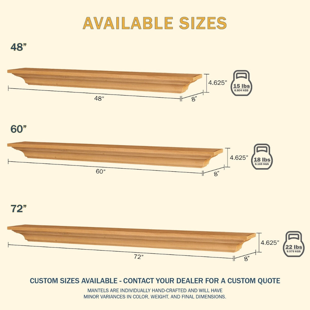 LHX Kenton Wood Mantel Sizes
