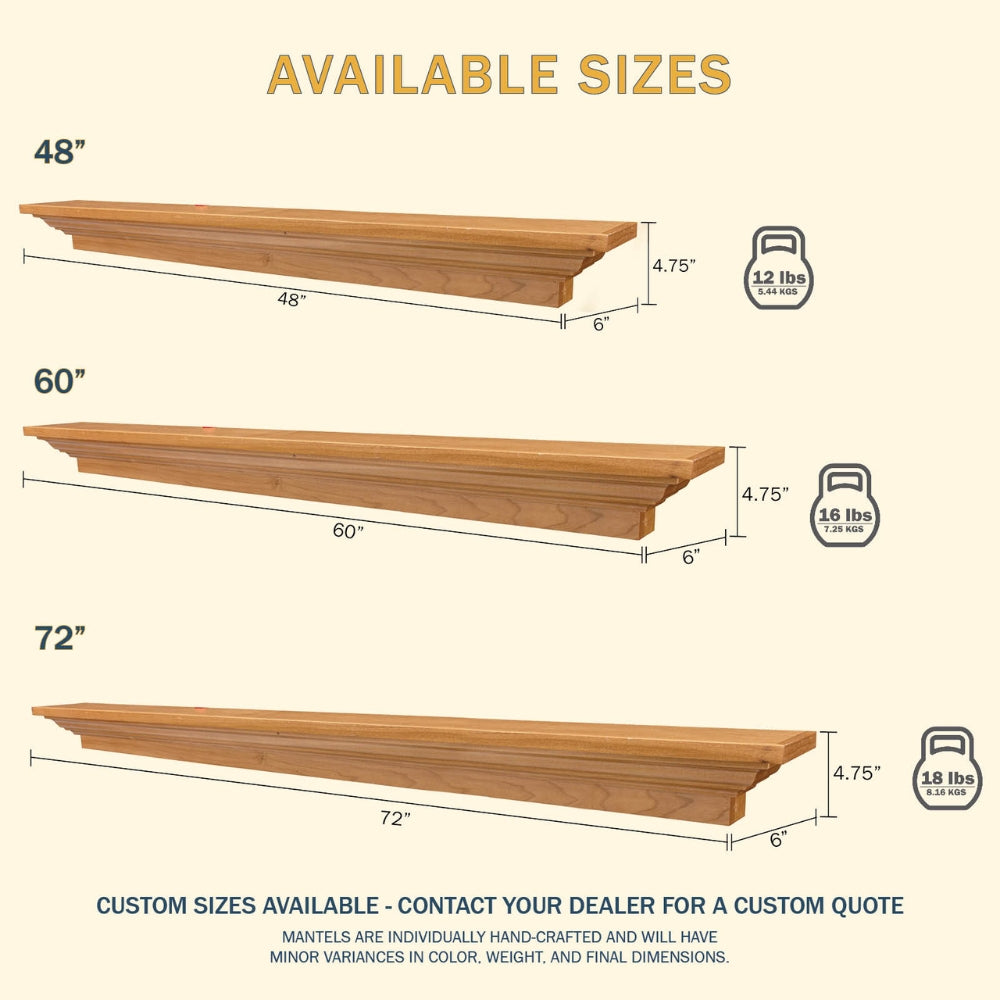 LHX Madison Wood Mantel Sizes