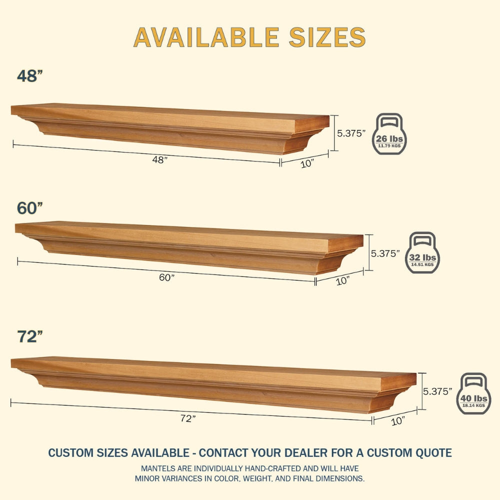 LHX Woodford Wood Mantel Sizes