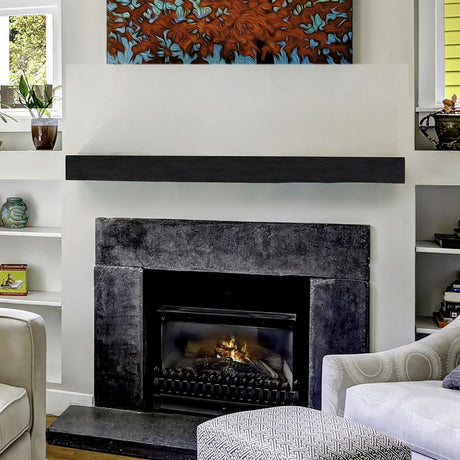 flat sawn beam eclipse mantel in a traditional living space