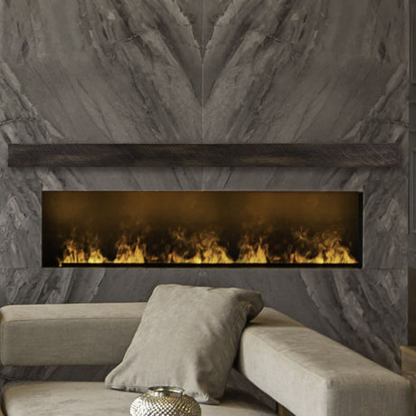 flatsawn maduro beam on a marble wall