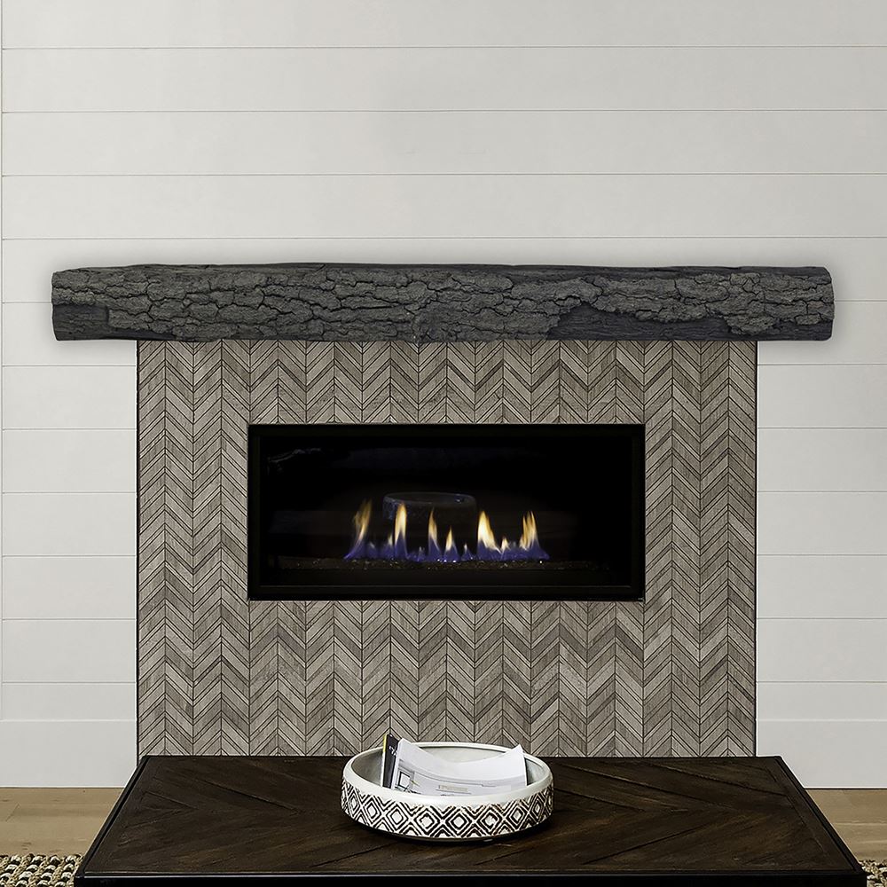 half round sleeper eclipse mantel on a shiplap wall