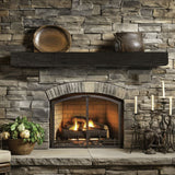 hayloft beam roasted chestnut mantel on a stone wall