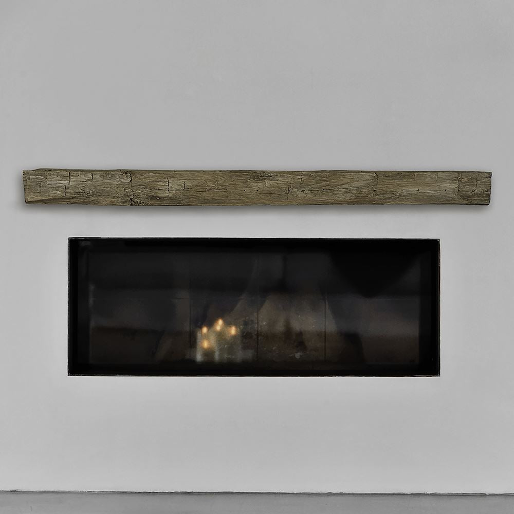 hayloft beam pale honey mantel on a white wall