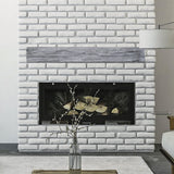 tobacco barn weathered grey mantel on a white brick wall