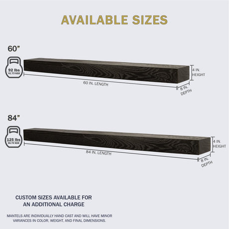 Lexington Hearth Classic Mantel Available Sizes