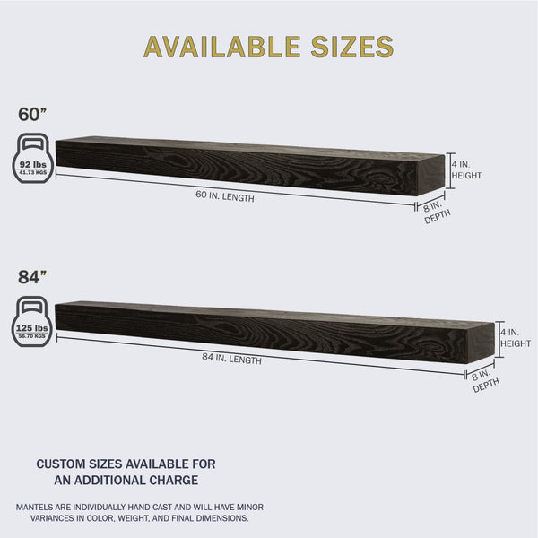 Lexington Hearth Classic Mantel Available Sizes