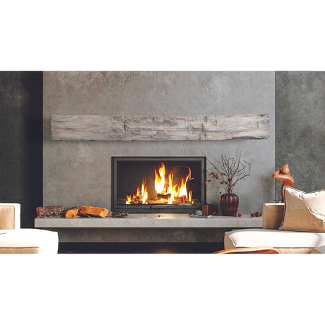 Lexington Hearth Farmhouse Rustic Mantel in Weathered Grey Lifestyle