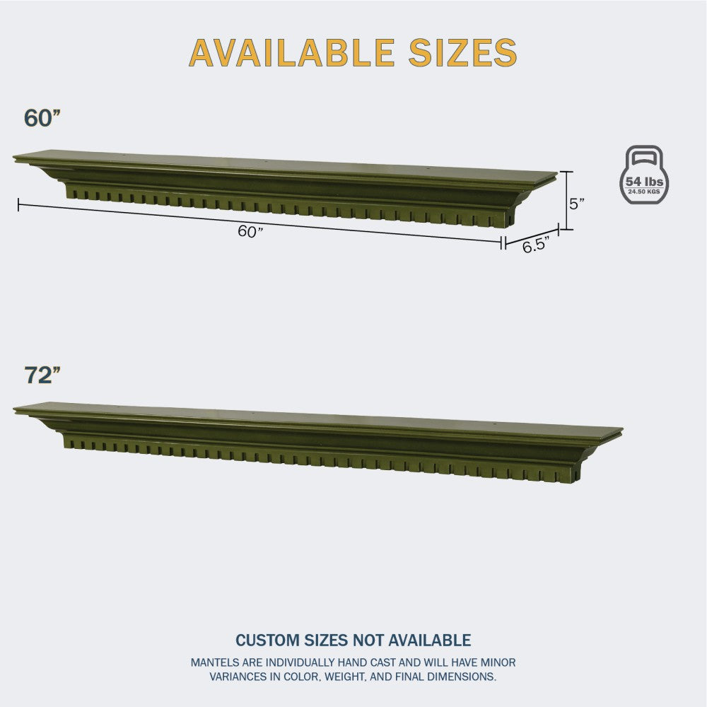 Lexington Hearth Federal Concrete Faux Wood Mantel Shelf Available Sizes