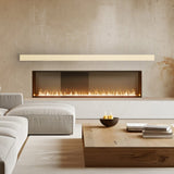 Lexington Hearth Horizon Concrete Faux Wood Mantel Shelf in Sahara Sand at Living Room
