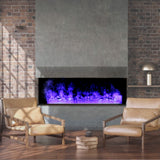 Litedeer Homes Mercury Smart Vapor Fireplace with blue flames in a customized fireplace