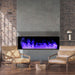 Litedeer Homes Mercury Smart Vapor Fireplace with blue flames in a customized fireplace