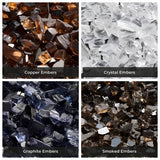 Majestic Contemporary vented gas burner fire glass color options: Copper Embers, Crystal Embers, Graphite Embers and Smoked Embers