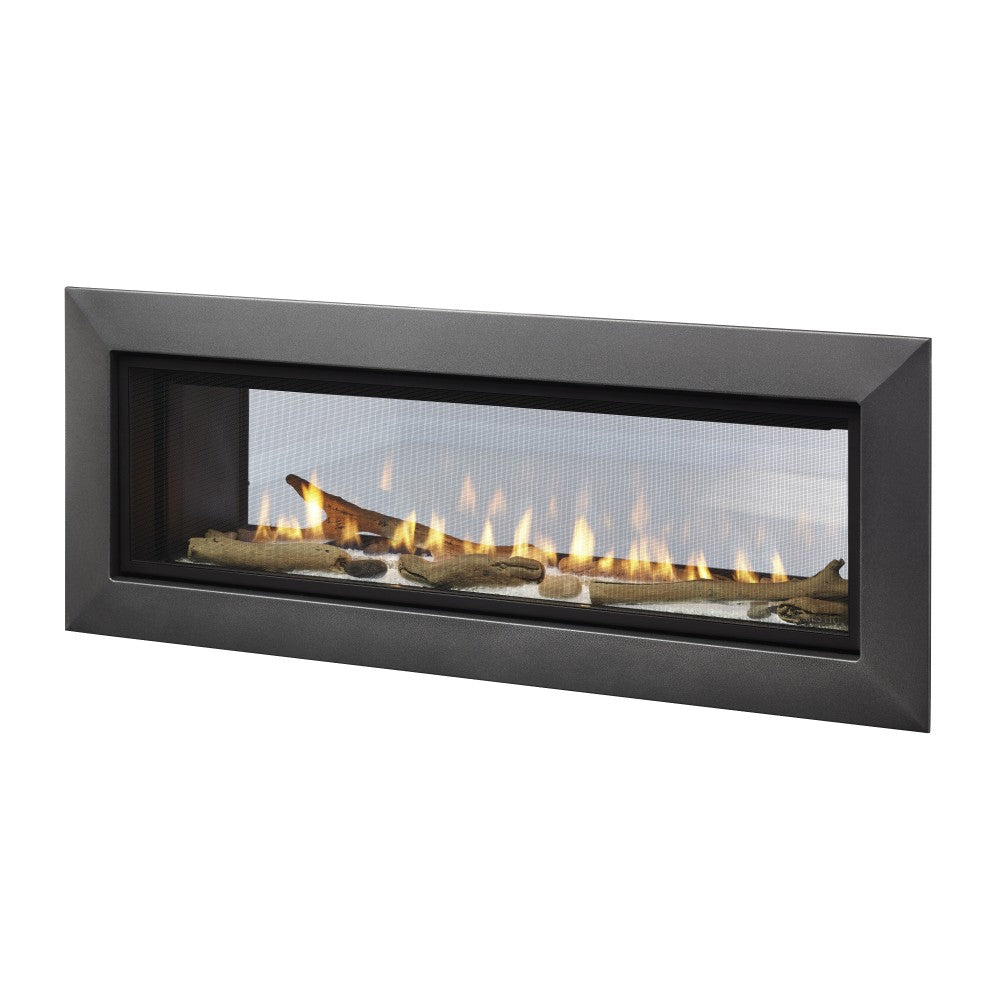 Majestic Echelon II See-Through Direct Vent Gas Fireplace with Clean Face Trim Kit Sided View